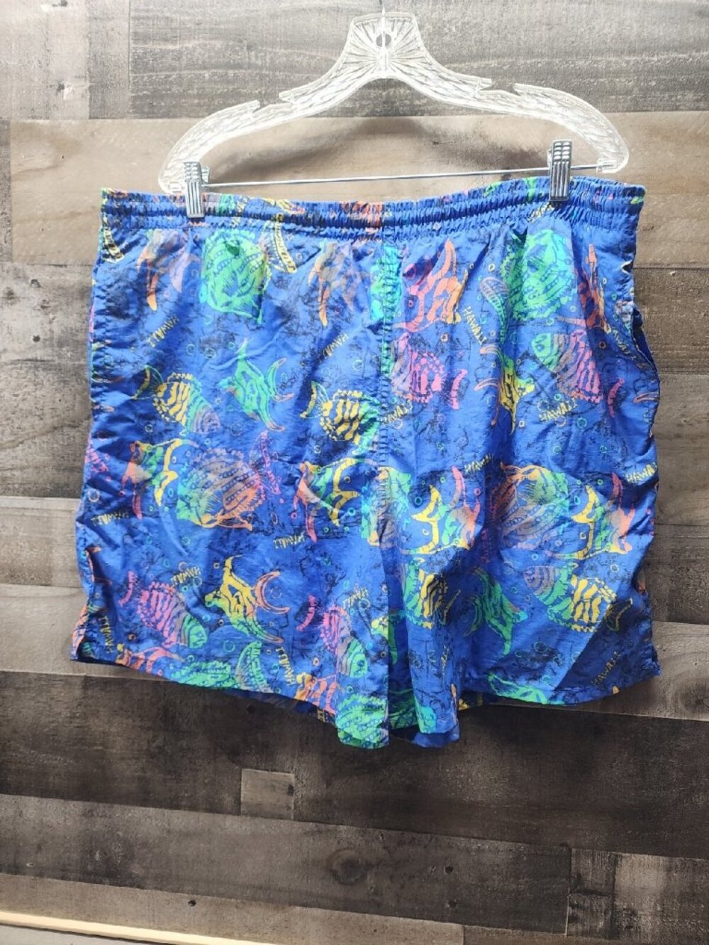 Men's Vintage Swim Trunks Sea Waves XXL Sea Scape Drawstring Pockets